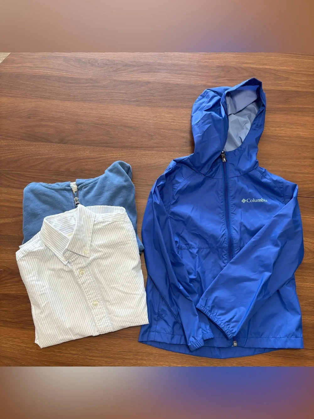 Bundle: Columbia Hooded Windbreaker Jacket, Crewcuts button down & hoodie 6/7